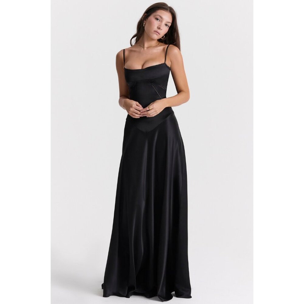 House of CB Annabella Corset Lace Up Maxi Dress - Black M Medium